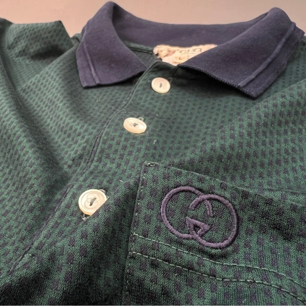 Archive GUCCI Embroidered Monogram Pocket Polo Tee Single Stitched Vintage Grail